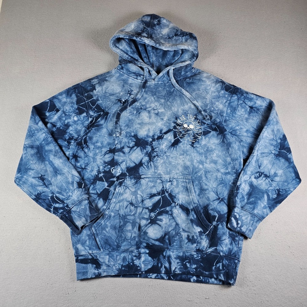 Roark Hoodie Mens Medium Blue Tie-Dye Fleece Pullover Fear the Sea Graphic